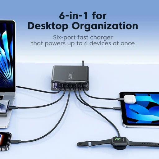 Tech-protect DC240W-GaN 6-portová stolná nabíjačka PD 240W / QC3.0 čierna - 8