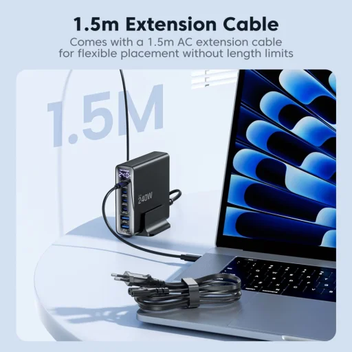 Tech-protect DC240W-GaN 6-portová stolná nabíjačka PD 240W / QC3.0 čierna - 9