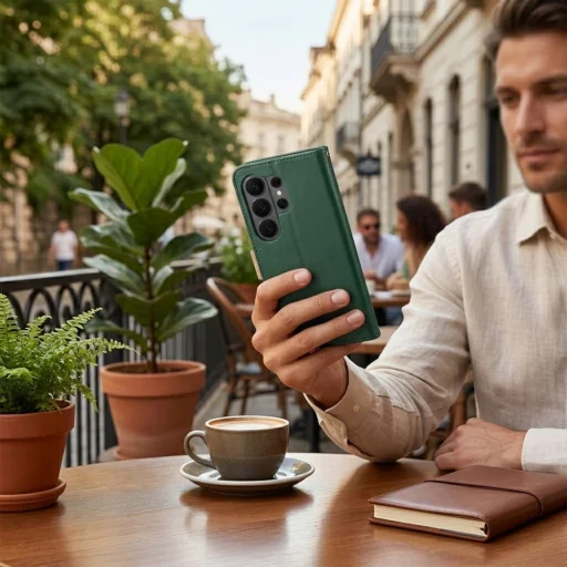 Samsung Galaxy A57 tok Split Book zöld arany tok - 6