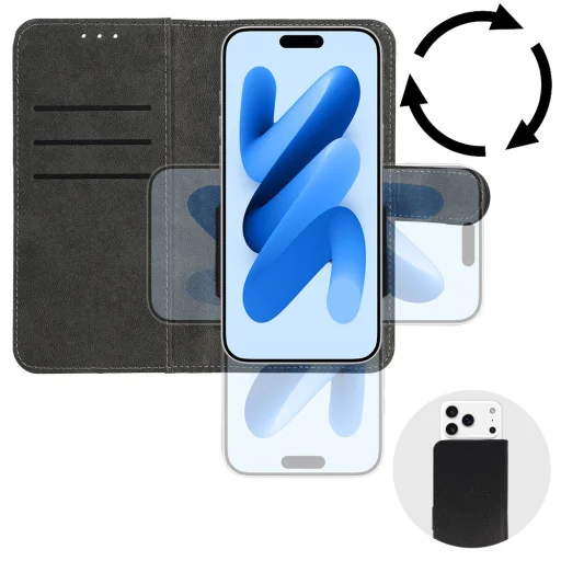 WONDER COMMON Univerzálne flipové puzdro (VEĽKOSŤ: L) iPhone 6 Plus/7 Plus/8 Plus/Xs Max/11 Pro Max/Samsung S20 FE/S21 FE/S10 Plus/A10/A32/A54/Xiaomi 12 Lite/Huawei P30 Pro čierne puzdro - 5