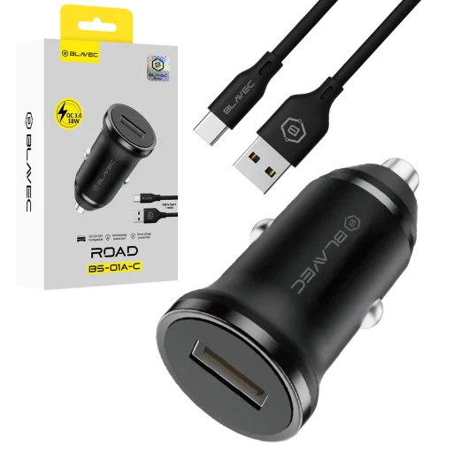 Blavec nabíjačka do auta BS-01A-C Road - USB - QC 3.0 18W s USB-C káblom (CCBS01ACR-UB) čierna - 1