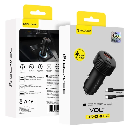 Blavec Nabíjačka do auta BS-04B-C Volt - USB + Type C - QC 3.0 18W PD 30W s káblom Type C na Type C (CCBS04BCV-UCB) čierna - 6