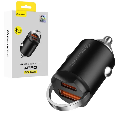 Blavec nabíjačka do auta BS-02B Aero - USB + Type C - QC 3.0 18W PD 30W (CCBS02BA-UCB) čierna - 1