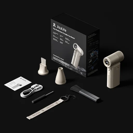 Jisulife Ručný ventilátor Ultra2 9000mAh 5 v 1 Mini prenosný USB ventilátor - Hnedá - 14