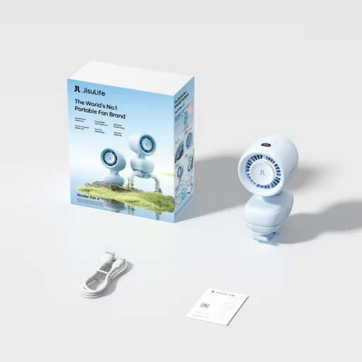 Jisulife Stroller Ventilátor 4 5000mAh Mini ventilátor do kočíka s kovovým klipom - Modrý - 13