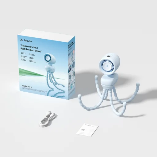 Jisulife Ventilátor na kočík 4 5000mAh Mini ventilátor s flexibilným statívom - Modrý - 10
