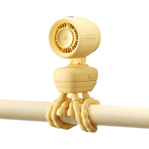 Jisulife ventilátor do kočíka 4 5000mAh Mini ventilátor do kočíka s flexibilným statívom - žltý - 1