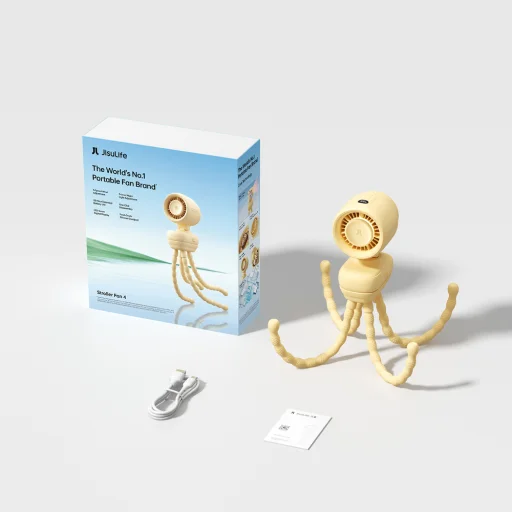 Jisulife ventilátor do kočíka 4 5000mAh Mini ventilátor do kočíka s flexibilným statívom - žltý - 16