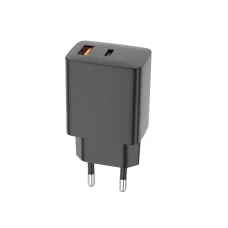 Setty USB-A + USB-C PD/QC 30W čierna sieťová nabíjačka + 1 m čierny USB-C kábel RLSK-AC-01