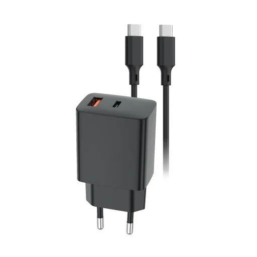 Setty USB-A + USB-C PD/QC 30W čierna sieťová nabíjačka + 1 m čierny USB-C kábel RLSK-AC-01 - 3