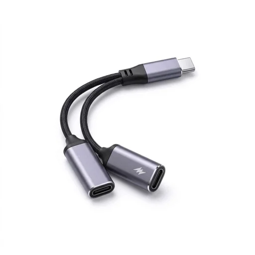 AUX 2 az 1-ben Type-C (apa) – Type-C (anya) / Type-C (anya) adapter Blue Star fekete [DAC] – max. 25 W töltés - 3