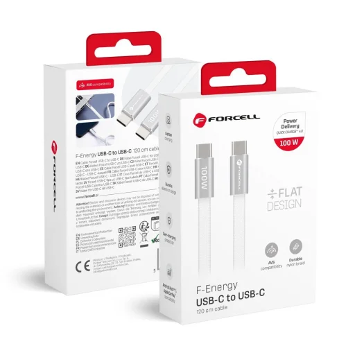 Forcell F-Energy QC4.0 PD 5A 100W Cafule Flat USB-C - USB-C kábel 1,2 m CCFN23 biely - 1