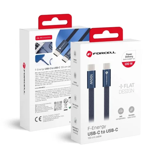 Forcell F-Energy QC4.0 PD 5A 100W Cafule Flat USB-C - USB-C kábel 1,2 m CCFN23 tmavomodrý - 1