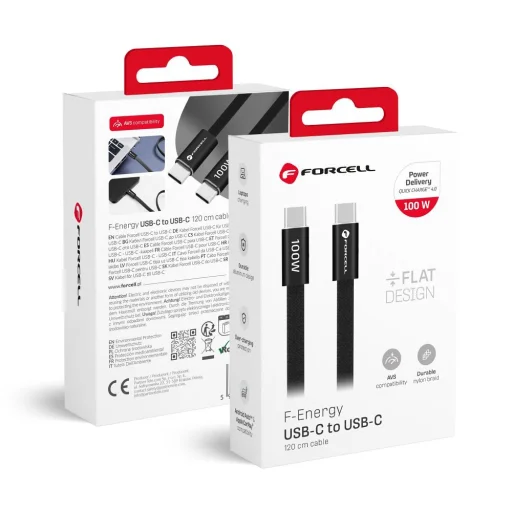 Forcell F-Energy QC4.0 PD 5A 100W Cafule Flat USB-C - USB-C kábel 1,2 m CCFN23 čierny - 1