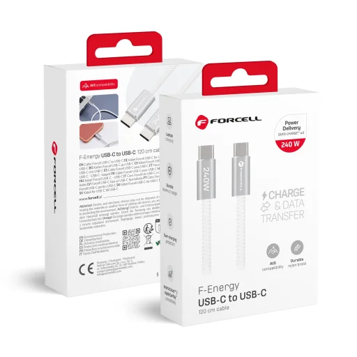 Forcell F-Energy Cafule Color USB-C - USB-C kábel QC4.0 PD 5A 240W 1,2 m CBN1 biely - 1