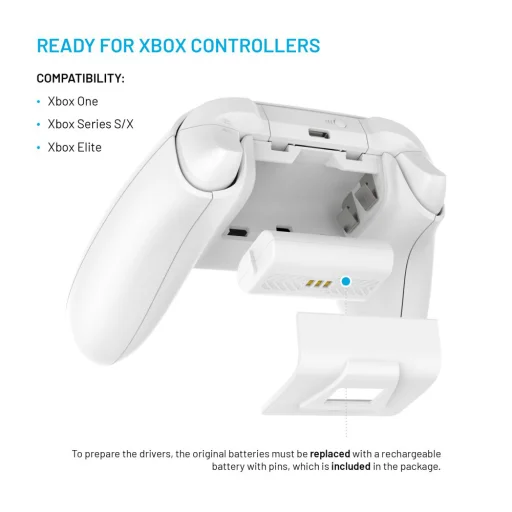Fixed - Dupla Töltőállomás (FIXXB-DCC-WH) - Xbox Series S, X, Elite és One Vezeték nélküli Kontrollerekhez, LED, USB-C Port - Fehér - 4