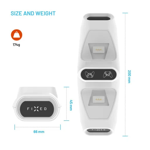 Fixed - Dupla Töltőállomás (FIXXB-DCC-WH) - Xbox Series S, X, Elite és One Vezeték nélküli Kontrollerekhez, LED, USB-C Port - Fehér - 7