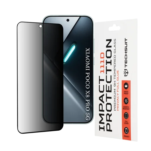 Techsuit - 111D Privacy Full Glue - Xiaomi Poco X8 Pro - Čierne ochranné tvrdené sklo - 1