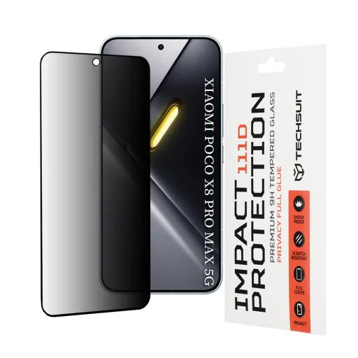 Techsuit - 111D Privacy Full Glue - Xiaomi Poco X8 Pro Max - Čierne ochranné sklo - 1
