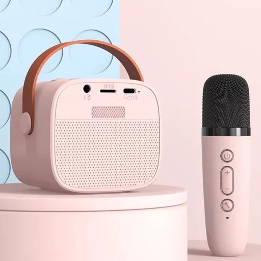 Blavec prenosný Bluetooth reproduktor WS-07 Karaoke párty - 5W s 2 mikrofónmi (WS07-2MP) ružový - 2