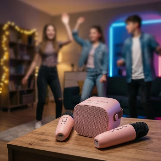 Blavec prenosný Bluetooth reproduktor WS-07 Karaoke párty - 5W s 2 mikrofónmi (WS07-2MP) ružový - 6