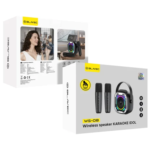 Blavec Prenosný Bluetooth Reproduktor WS-08 Karaoke Idol - 8W s dvoma mikrofónmi (WS08-2MB) čierny - 9