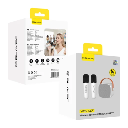 Blavec Prenosný Bluetooth Reproduktor WS-07 Karaoke Party - 5W s dvoma mikrofónmi (WS07-2MW) biely - 8