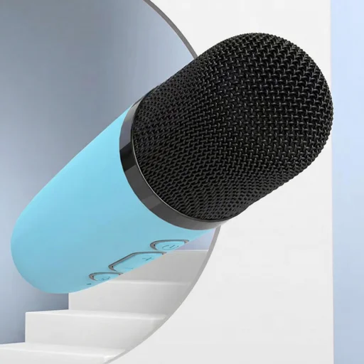 Blavec prenosný Bluetooth reproduktor WS-07 na karaoke párty - 5 W, s 2 mikrofónmi (WS07-2MBL) modrý - 3