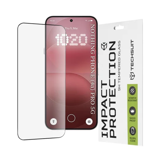 Techsuit - 111D Celoplošné pokrytie / Celoplošné lepenie - Nothing Phone 4a Pro - Čierne tvrdené sklo - 1