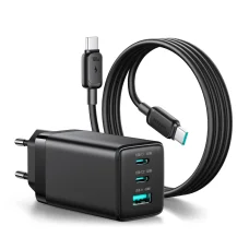 Sieťová nabíjačka Joyroom JR-TG10 65 W GaN 2x USB-C + USB-A s káblom 100 W USB-C - USB-C 1,2 m - čierna