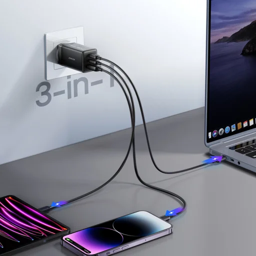 Sieťová nabíjačka Joyroom JR-TG10 65 W GaN 2x USB-C + USB-A s káblom 100 W USB-C - USB-C 1,2 m - čierna - 9