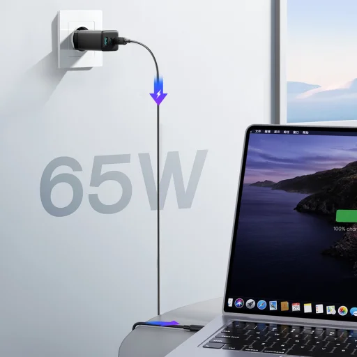 Sieťová nabíjačka Joyroom JR-TG10 65 W GaN 2x USB-C + USB-A s káblom 100 W USB-C - USB-C 1,2 m - čierna - 11