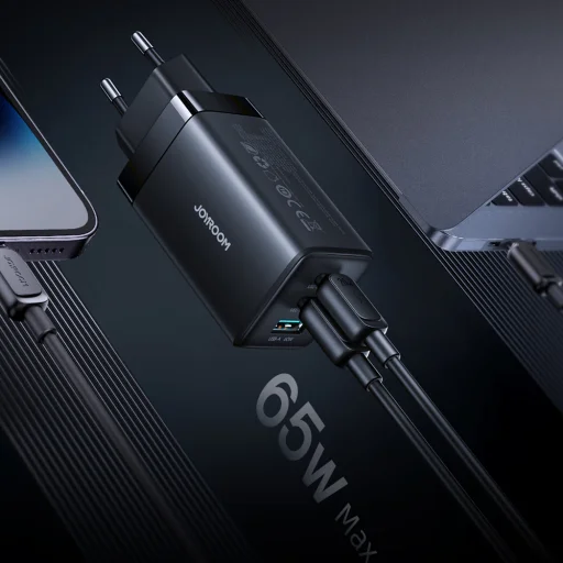 Sieťová nabíjačka Joyroom JR-TG10 65 W GaN 2x USB-C + USB-A s káblom 100 W USB-C - USB-C 1,2 m - čierna - 12