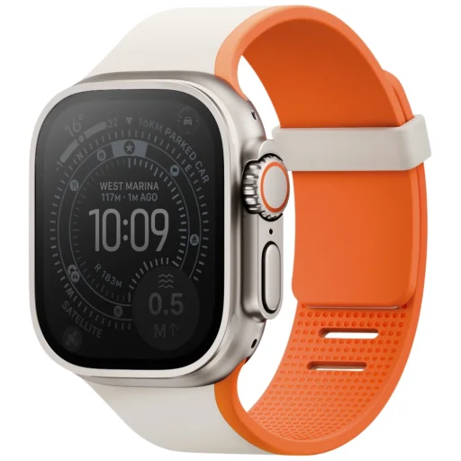 Remienok pre Apple Watch 42/44/45/46/49 mm UNIQ Revix IV Premium obojstranný magnetický sivo-oranžový - 1