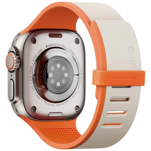 Remienok pre Apple Watch 42/44/45/46/49 mm UNIQ Revix IV Premium obojstranný magnetický sivo-oranžový - 2
