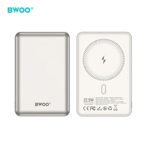 BWOO P82 BO 10000 mAh 15 W bezdrôtová powerbanka svetlosivá - 3