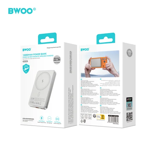 BWOO P82 BO 10000 mAh 15 W bezdrôtová powerbanka svetlosivá - 5