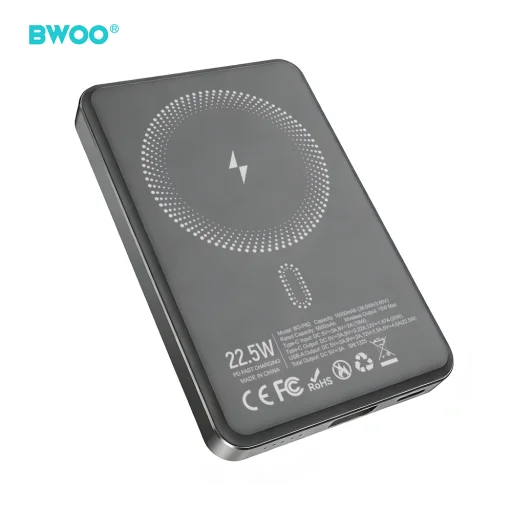 BWOO P82 BO 10000 mAh 15 W bezdrôtová powerbanka tmavosivá - 2