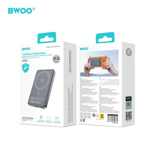 BWOO P82 BO 10000 mAh 15 W bezdrôtová powerbanka tmavosivá - 5