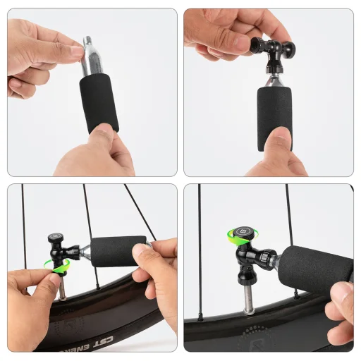 Rockbros CO₂ pumpa, hlava ventilu z hliníkovej zliatiny, bez bombičky, Presta/Schrader kompatibilná - čierna - 11