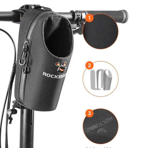 Rockbros P002 Taška na riadidlá kompatibilná s kolobežkami a skladacími mestskými bicyklami 1,5 l - čierna - 6