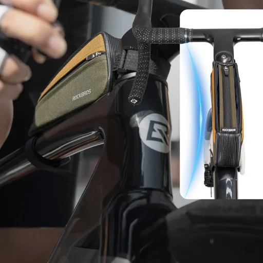 Rockbros 088 Top Tube Biciklis Táska 0.25L - Zöld és Narancs - 5