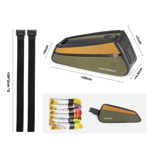 Rockbros 088 Top Tube Biciklis Táska 0.25L - Zöld és Narancs - 4