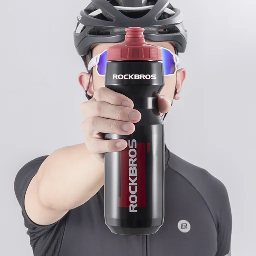 Rockbros 750 ml cyklistická fľaša - priehľadná čierna s červeným náustkom - 3