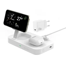 4smarts Qi2 Trident 2 v 1 bezdrôtová nabíjacia stanica + USB-C + 30 W sieťová nabíjačka biela 540998