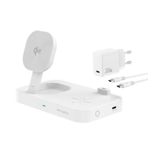 4smarts Qi2 Trident 2 v 1 bezdrôtová nabíjacia stanica + USB-C + 30 W sieťová nabíjačka biela 540998 - 2