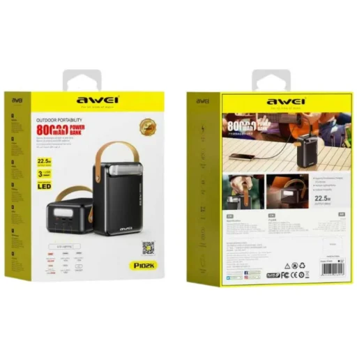 AWEI PowerBank P102K 80000mAh 22,5W PD 2xUSB-C 3xUSB-A čierna - 2