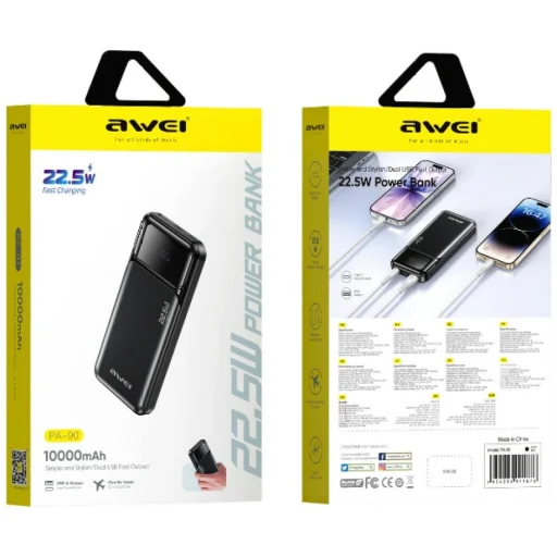 Awei PA-90 10000mAh 22,5W PD 2xUSB-C čierna powerbanka - 2