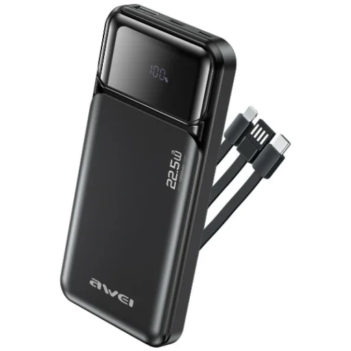 Awei PA-91 10000mAh 22,5W PD 2xUSB-C + kábel čierny powerbank - 1