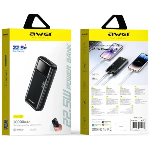 Awei PA-92 20000mAh 22,5W PD 2xUSB-C čierna powerbanka - 2